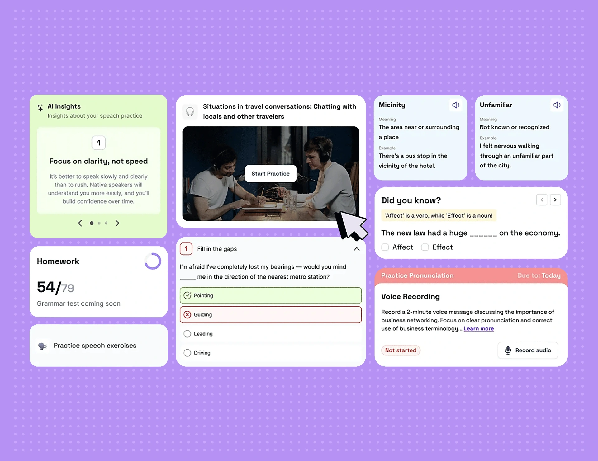 Core system components showing AI search, recommendations, and adaptive learning