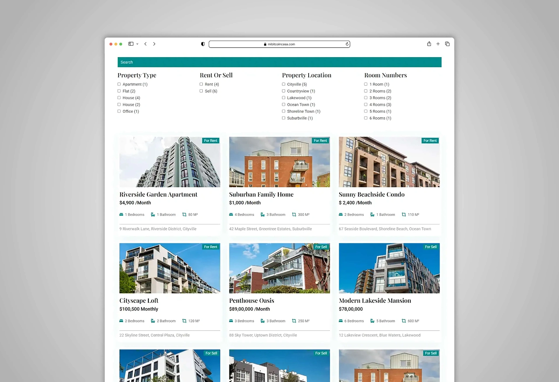 Before: unstructured property browsing experience with cluttered filters and listings